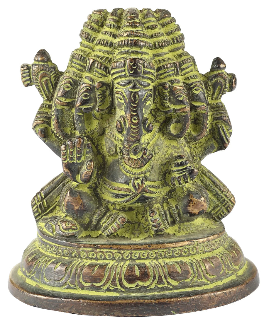 3" Handmade Brass Panchamukhi Ganesha Statue