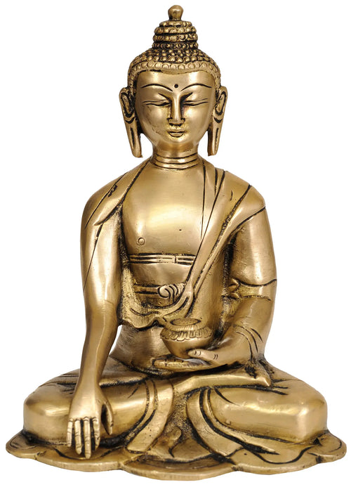 6" Handmade Brass Buddha Bhumisparsha Mudra Statue