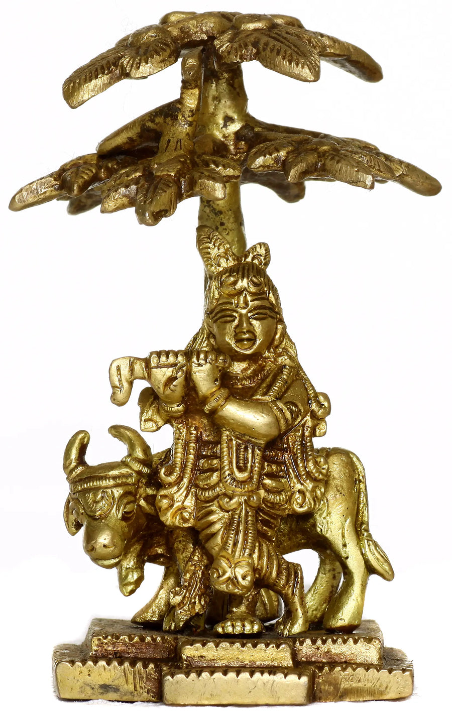 Brass Venugopala Statue Under Kadamba Tree Handmade Sculpture