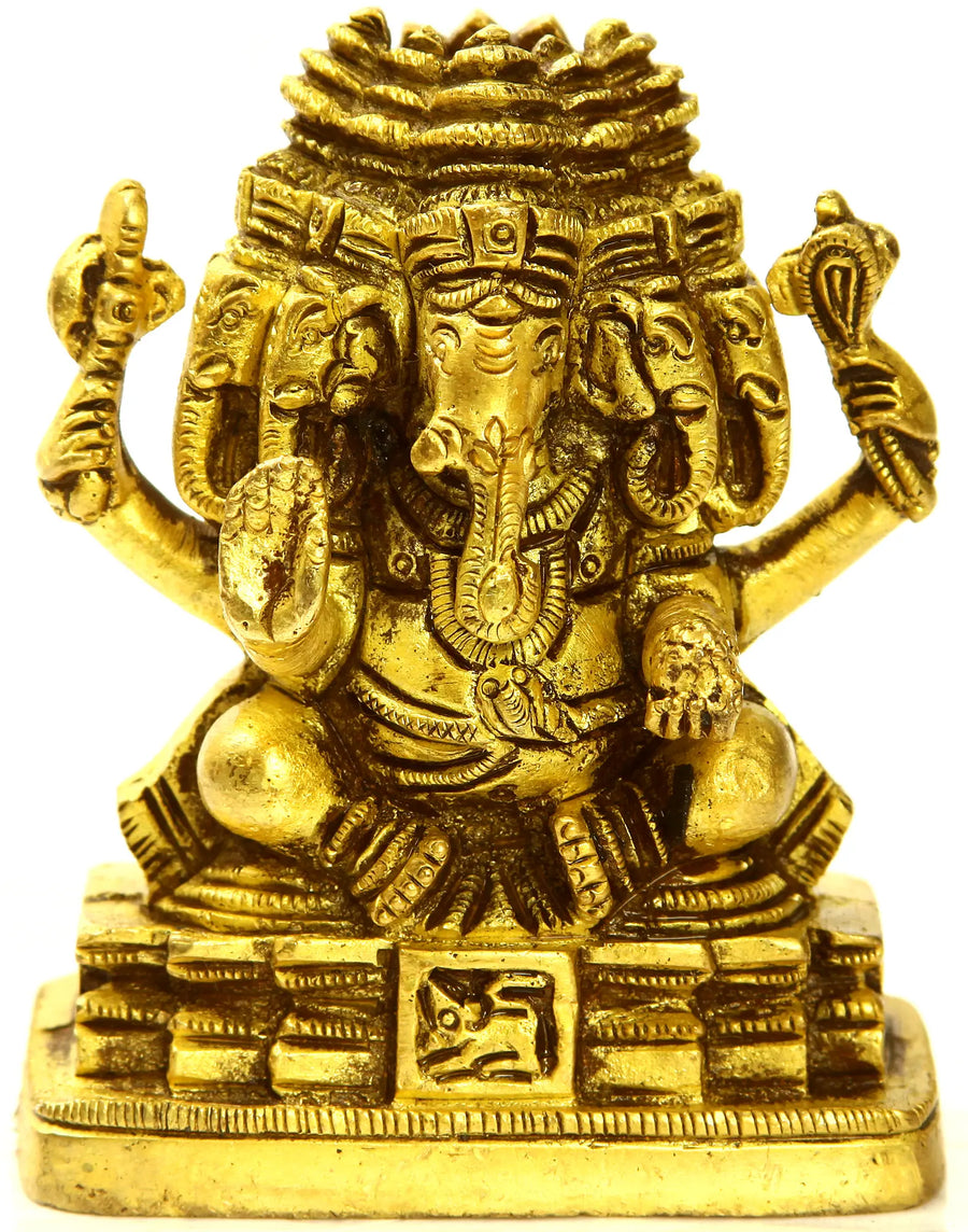 3" Five-Headed Ganesha Handmade Brass Sculpture