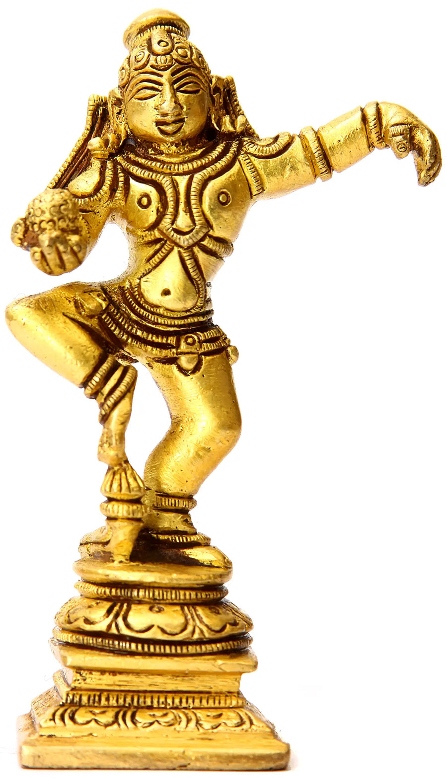 3" Dancing Baby Krishna Brass Statue with Butter Ball