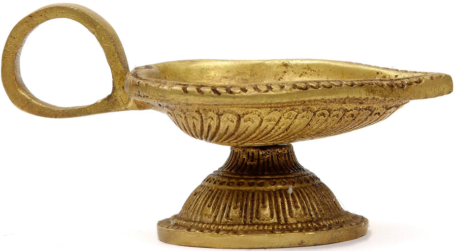4" Brass Puja Lamp Handmade for Pooja (Price Per Pair)