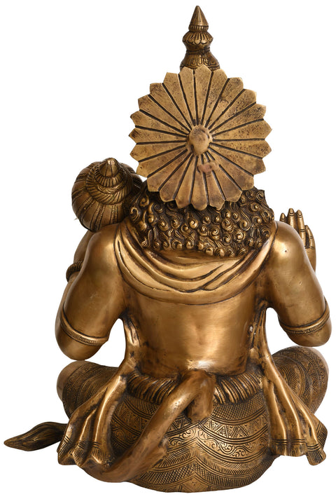 17" Hanuman in Yogasana and Abhaya Granting Mudra | Handmade Brass Statue