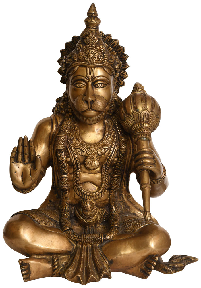 17" Hanuman in Yogasana Abhaya Mudra Handmade Brass Statue