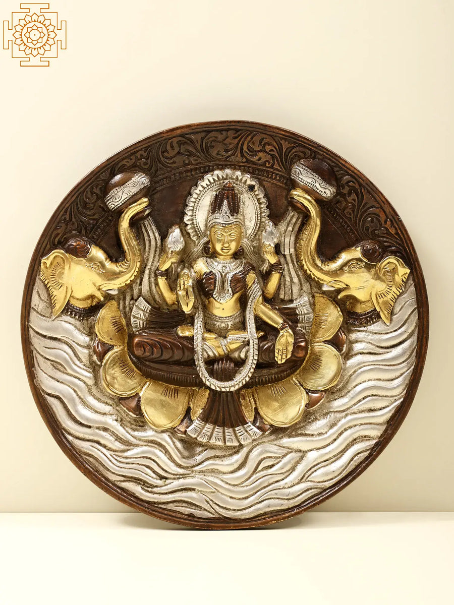 7" Goddess Lakshmi Brass Wall Hanging Plate for Pooja