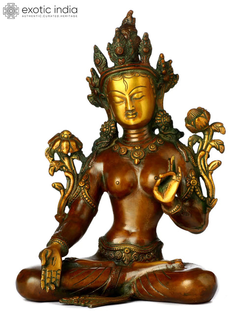 9" White Tara Brass Statue Varada Mudra Handmade Buddhist Goddess Idol