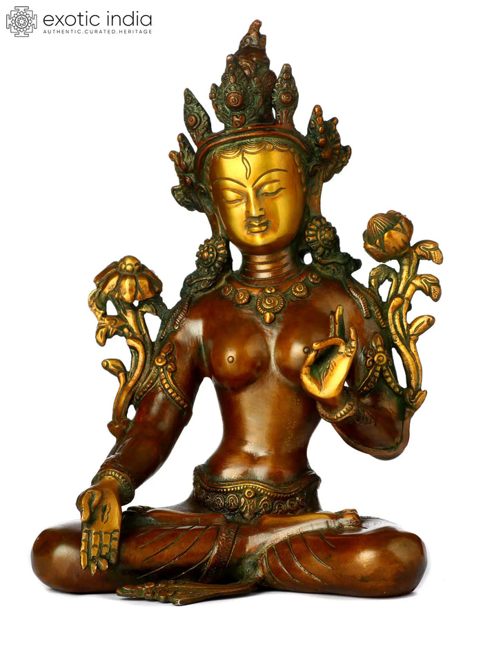 9" White Tara Brass Statue Varada Mudra Handmade Buddhist Goddess Idol