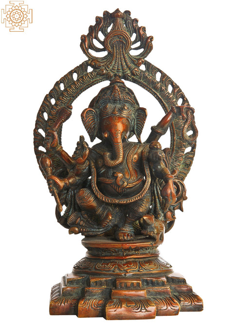 11" Six-Armed Dancing Ganesha Brass Statue Handmade