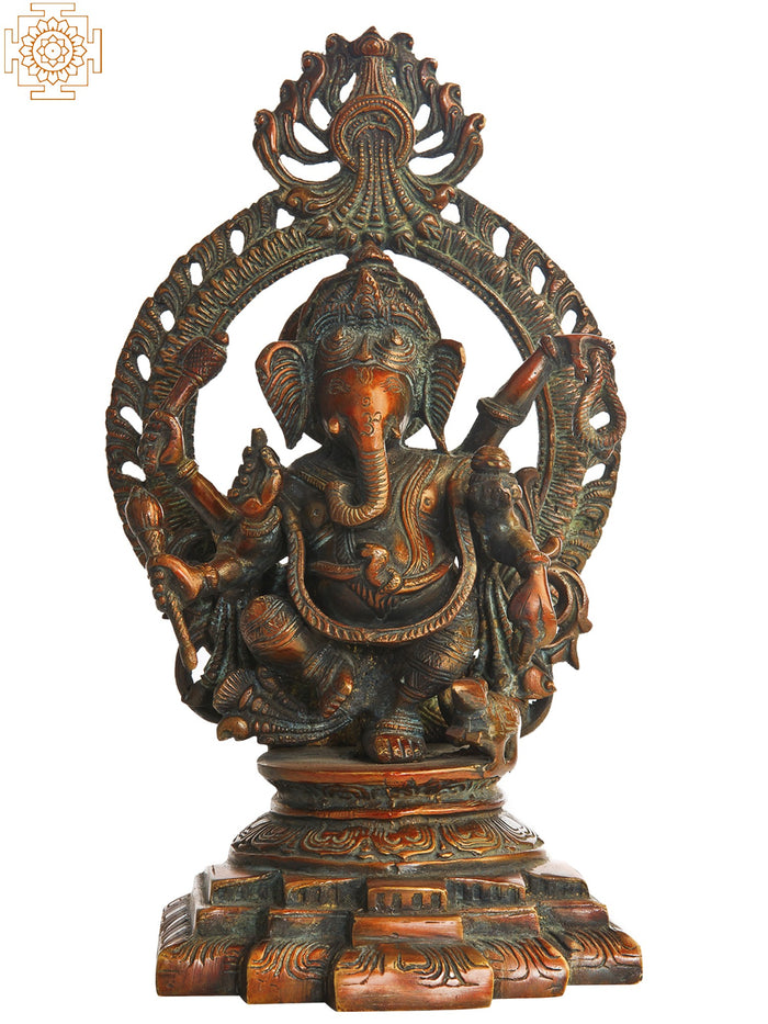 11" Six-Armed Dancing Ganesha Brass Statue Handmade