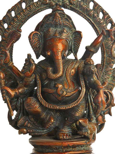 11" Six-Armed Dancing Ganesha In Brass | Handmade | Made In India