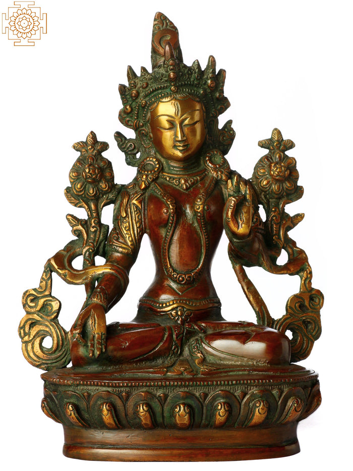 8" Tibetan Buddhist Goddess White Tara Statue with Seven Eyes in Brass