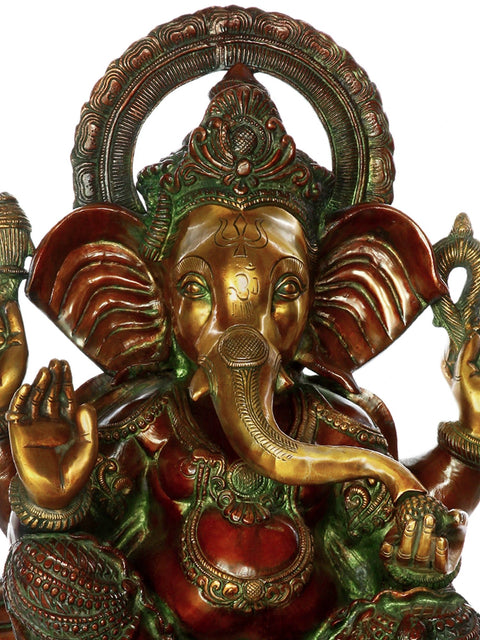 20" Brass Lord Ganesha Idol Seated on Three-Headed Elephant | Handmade | Made in India
