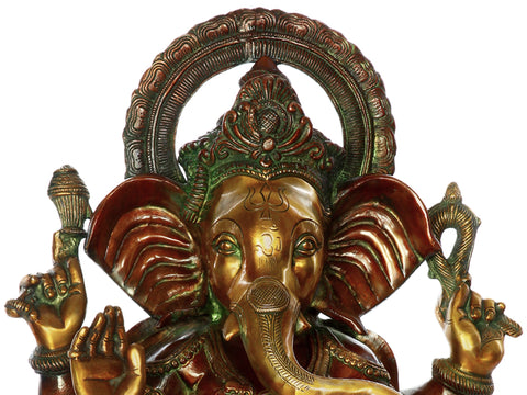 20" Brass Lord Ganesha Idol Seated on Three-Headed Elephant | Handmade | Made in India