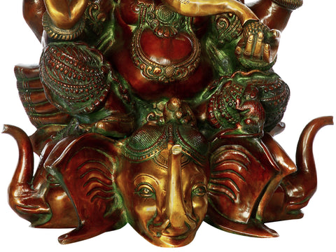 20" Brass Lord Ganesha Idol Seated on Three-Headed Elephant | Handmade | Made in India