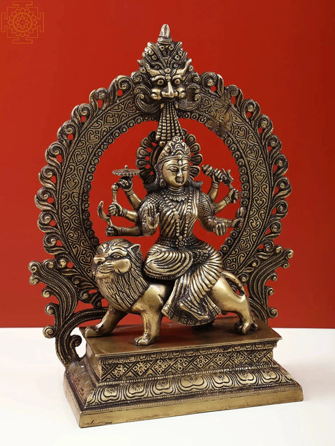 14" Ashta-bhuja-dhari Simha-Vahini Durga Statue in Brass