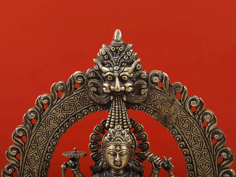 14" Ashta-bhuja-dhari Simha-Vahini Durga Statue in Brass