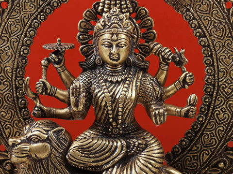 14" Ashta-bhuja-dhari Simha-Vahini Durga Statue in Brass