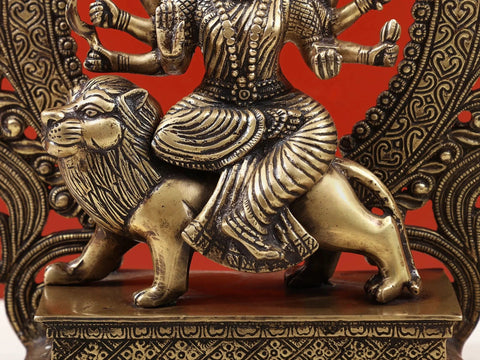 14" Ashta-bhuja-dhari Simha-Vahini Durga Statue in Brass