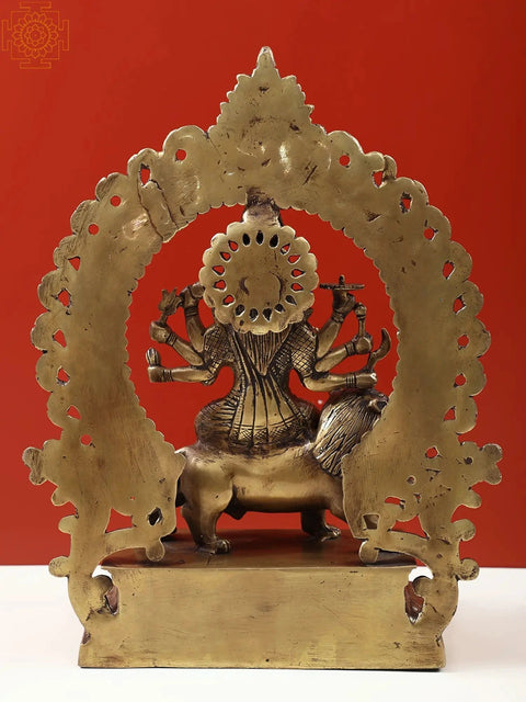14" Ashta-bhuja-dhari Simha-Vahini Durga Statue in Brass