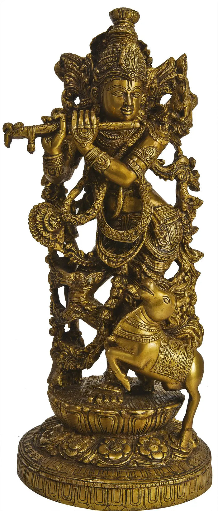 17" Lord Krishna with Cow Handmade Brass Statue