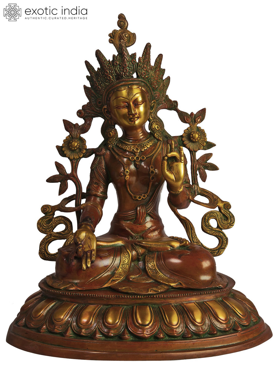 18" White Tara Brass Statue - Tibetan Buddhist Goddess for Long Life Blessings