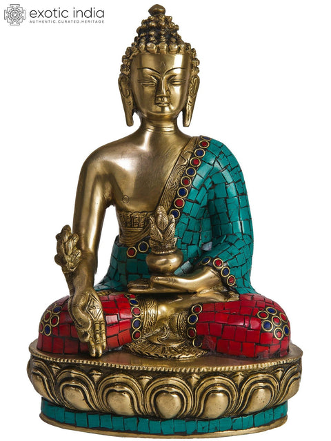 12" (Tibetan Buddhist Deity) Bhaishajyaguru - The Medicine Buddha In Brass | Handmade | Made In India