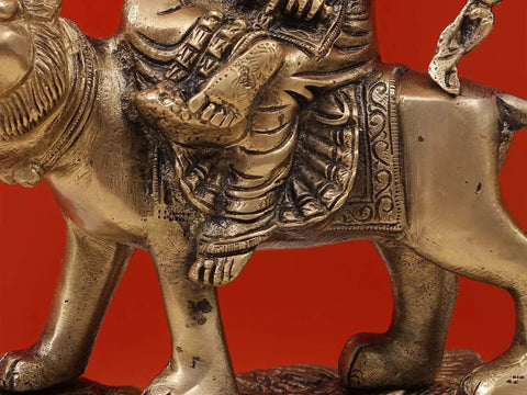 9" Eight-Armed Durga on Her Mount | Handmade Brass Sculpture