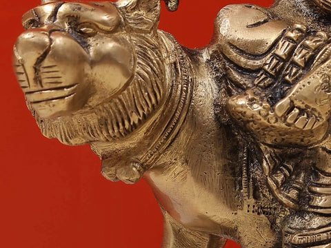 9" Eight-Armed Durga on Her Mount | Handmade Brass Sculpture