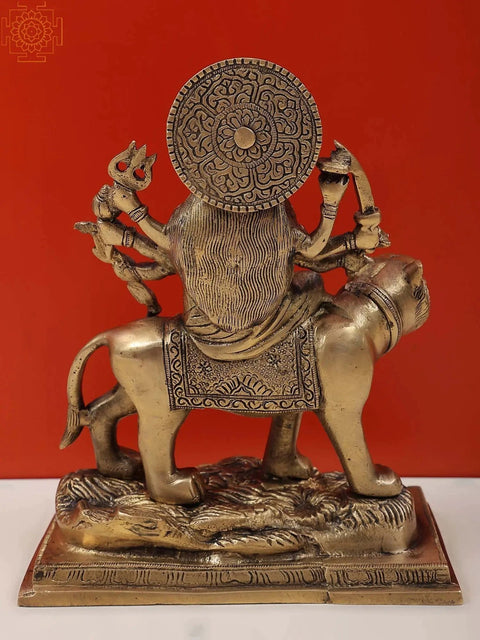 9" Eight-Armed Durga on Her Mount | Handmade Brass Sculpture