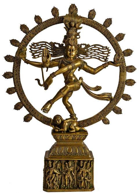 23" Nataraja (Pedestal Decorated with Dancing Figures of Shiva Parvati) In Brass | Handmade | Made In India