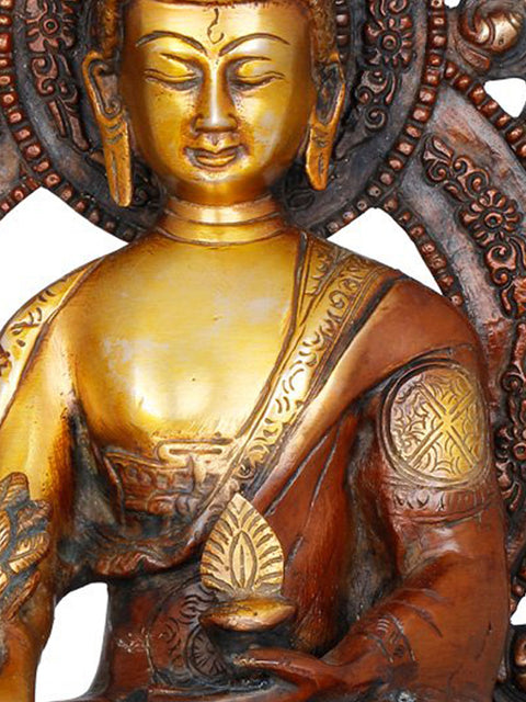 11" Tibetan Buddhist God Medicine Buddha in Brass | Handmade Brass Sculpture
