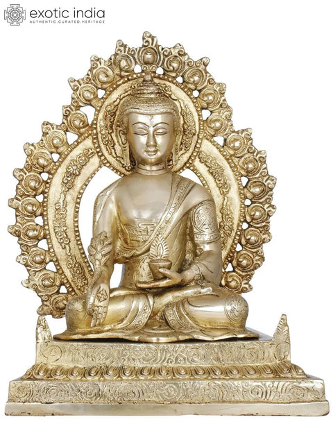 11" Tibetan Buddhist God Medicine Buddha in Brass | Handmade Brass Sculpture