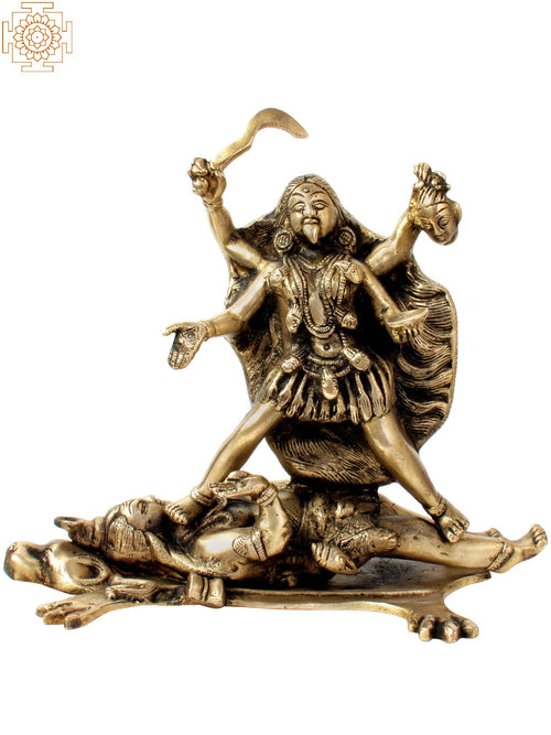 8" Goddess Kali Tongue Brass Statue Handmade