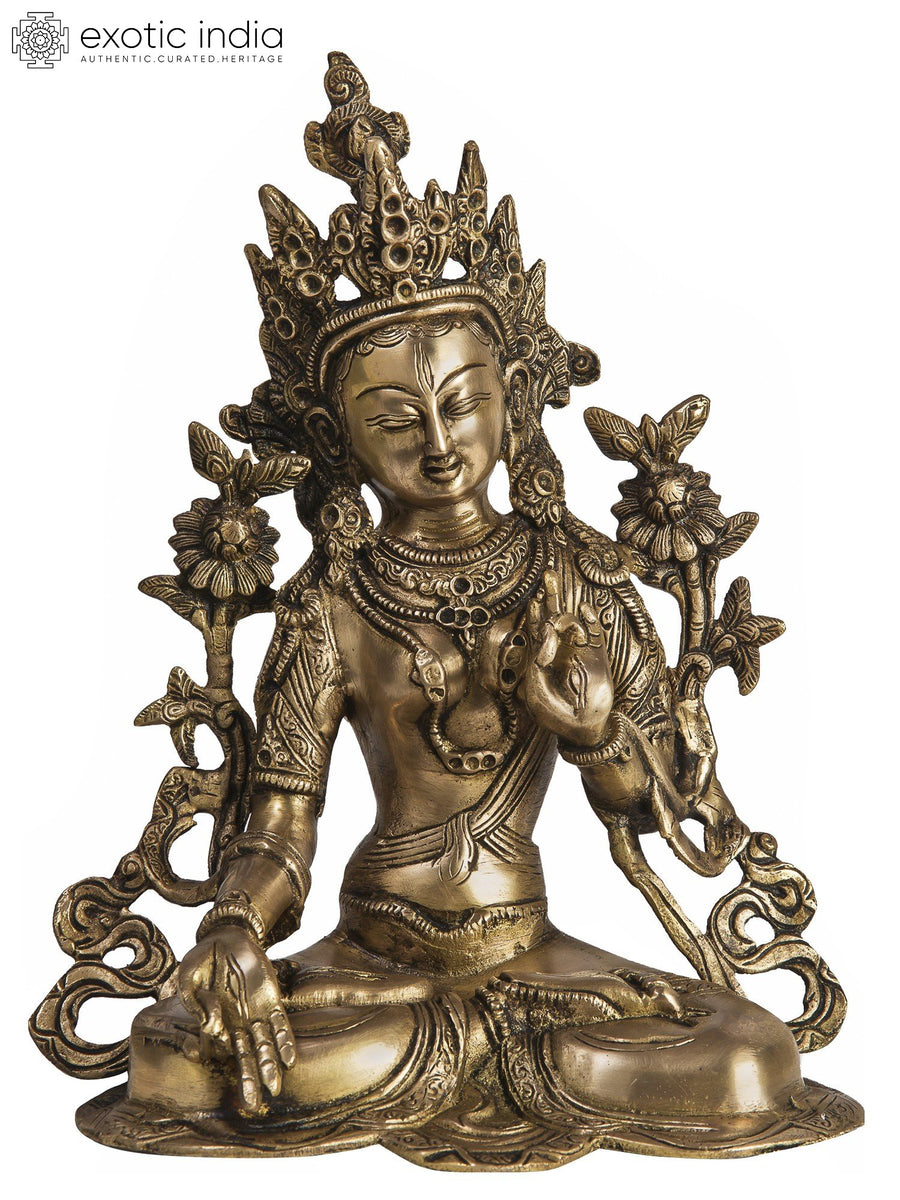 10" White Tara Brass Statue | Tibetan Buddhist Goddess Idol