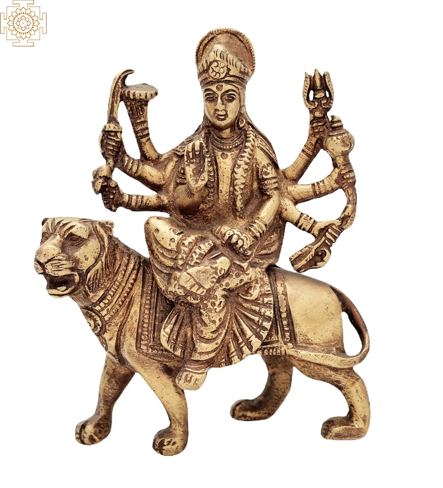 5" Goddess Durga Brass Statue Handmade