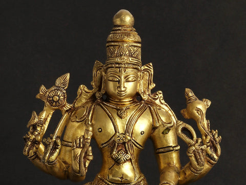 14" Six Armed Standing Vishnu In Brass | Handmade | Made In India