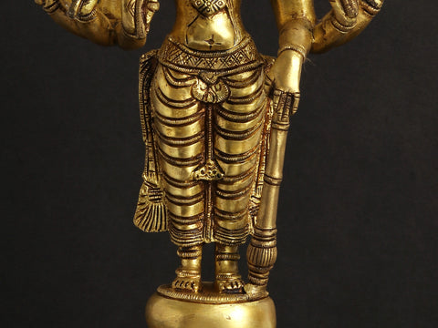 14" Six Armed Standing Vishnu In Brass | Handmade | Made In India