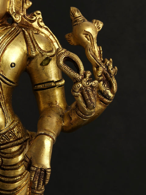 14" Six Armed Standing Vishnu In Brass | Handmade | Made In India