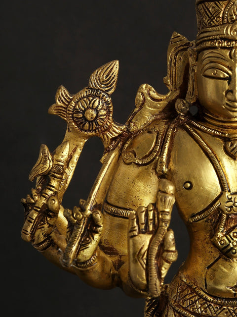 14" Six Armed Standing Vishnu In Brass | Handmade | Made In India