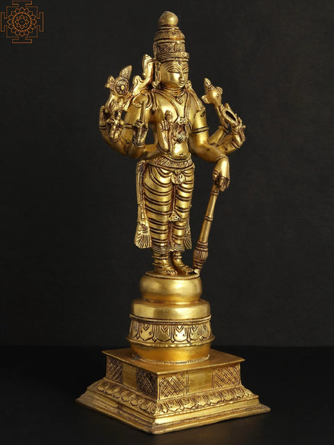 14" Six Armed Standing Vishnu In Brass | Handmade | Made In India