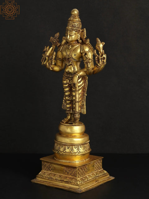 14" Six Armed Standing Vishnu In Brass | Handmade | Made In India
