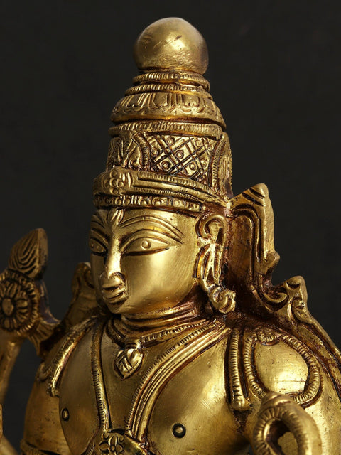 14" Six Armed Standing Vishnu In Brass | Handmade | Made In India
