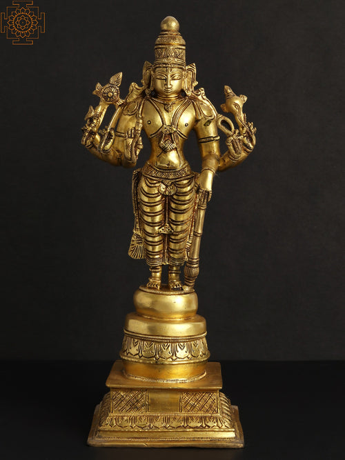 14" Six Armed Standing Vishnu Brass Statue Handmade