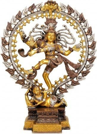 17" Nataraja Brass Statue Handmade Golden Silver Hues