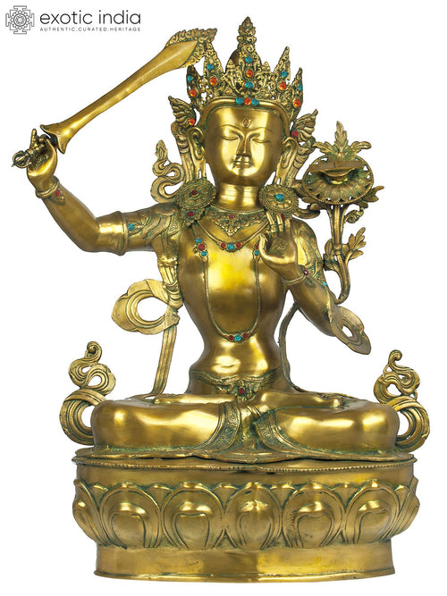 39" Manjushri Bodhisattva Brass Statue Handmade