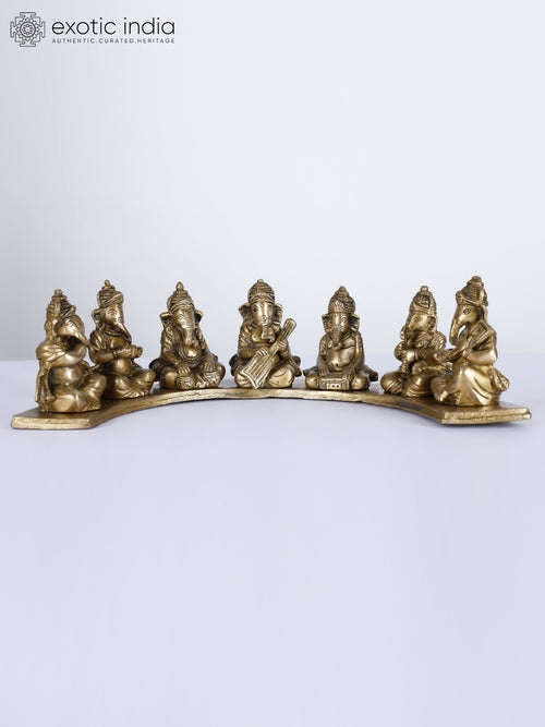 13" Seven Musical Ganesha Handcrafted Brass Idol