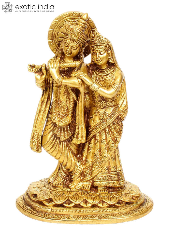7" Radha Krishna Brass Statue Handmade Home Decor