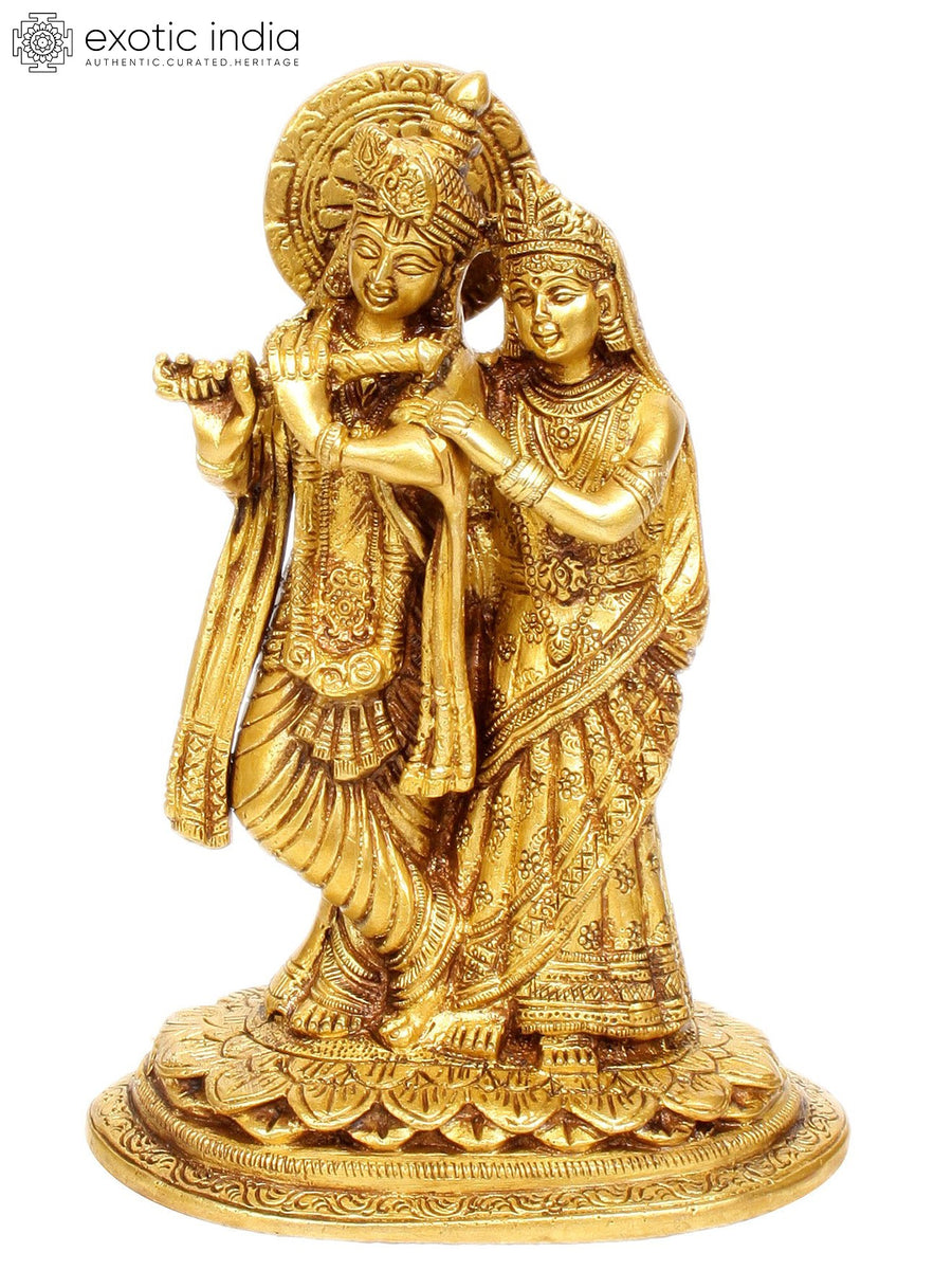7" Radha Krishna Brass Statue Handmade Home Decor
