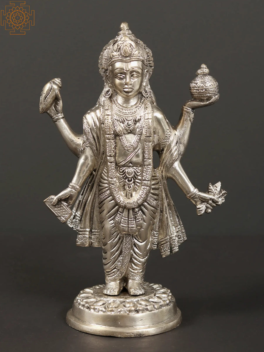 10" Dhanvantari Brass Statue for Pooja - Holding Vase of Immortality