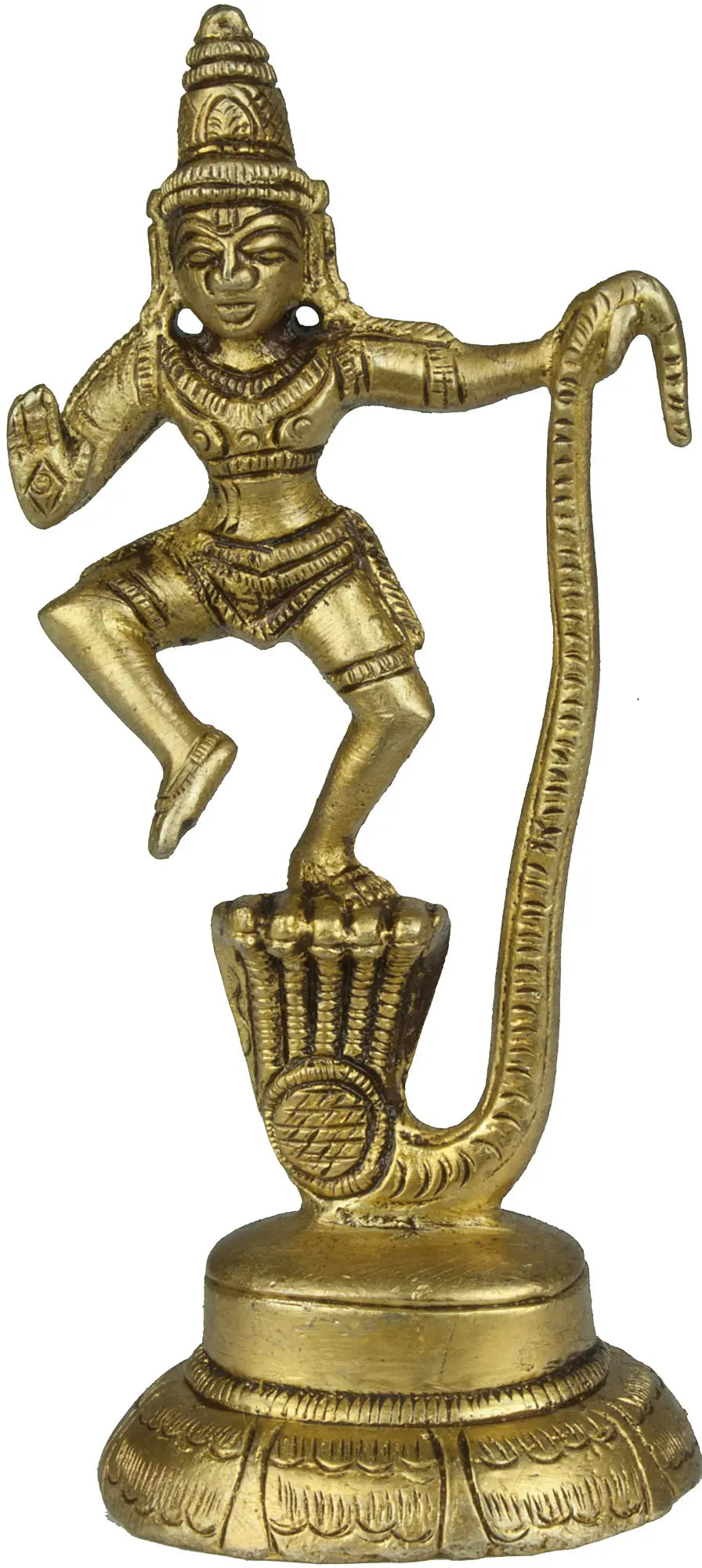 4" Krishna Slaying Kaliya Handmade Brass Idol